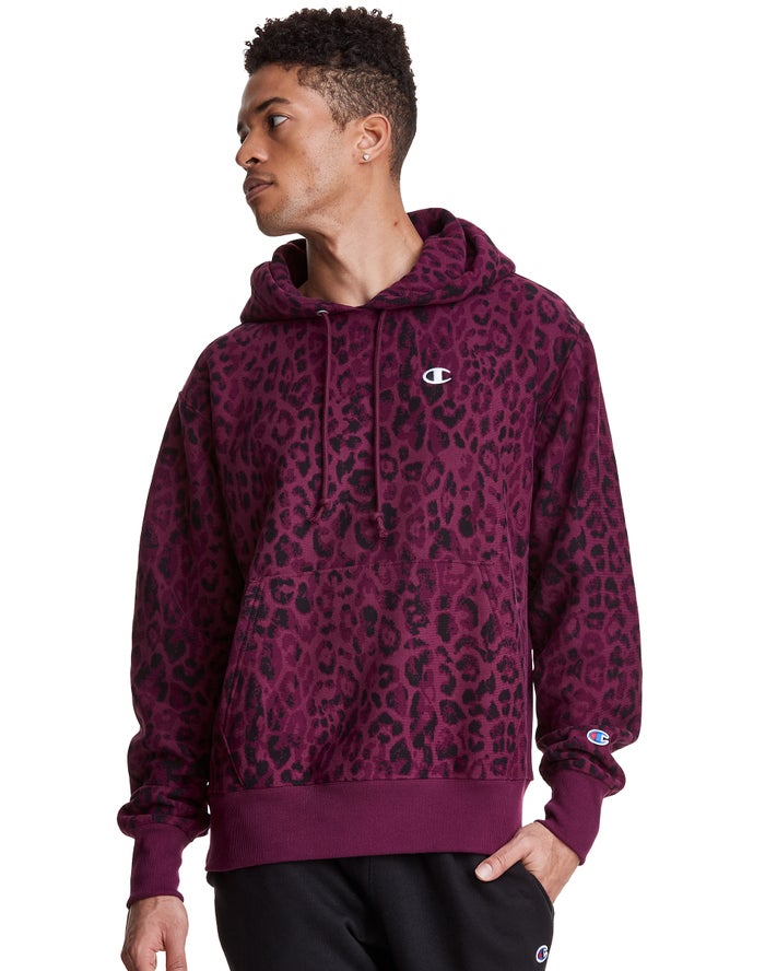 Champion Hoodie Heren - DonkerPaars - Reverse Weave All Over Print ( 239517-RSC )